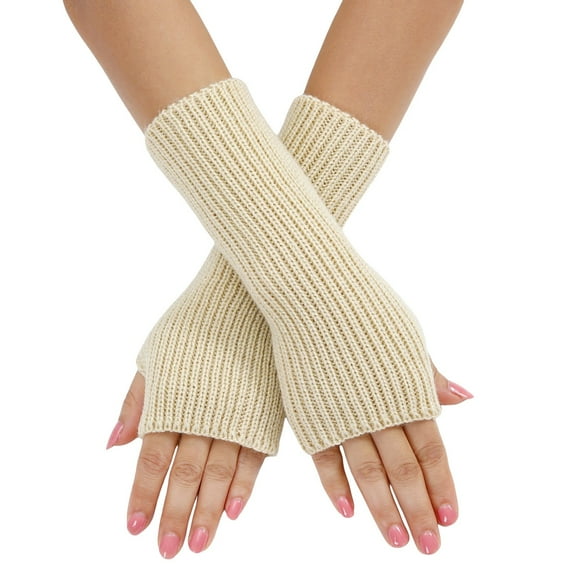 Fgnfyis Ladies Fashion Convertible Knit Mittens Gloves Warm Fingerless Winter Flowers Design Beige One Size