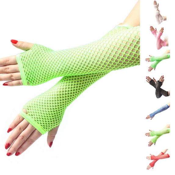 Fgnfyis Ladies Girls High Elasticity Fishnet Fingerless Long Party Club Dance Gloves for Women Accessories Mint Green