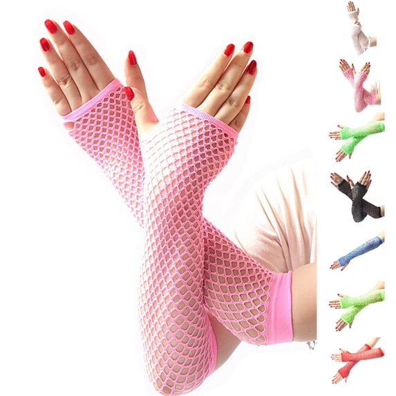 Fgnfyis Ladies Girls High Elasticity Fishnet Fingerless Long Party Club Dance Gloves for Women Accessories Pink