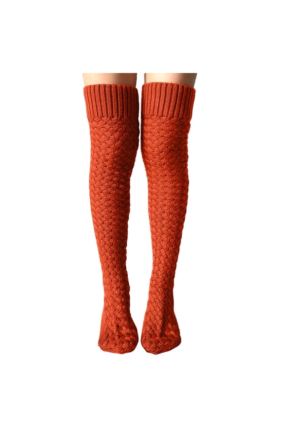 Ladies High Knee High Stockings Warm Knitted Long Socks for Girls Over Knee Christmas Socks Red
