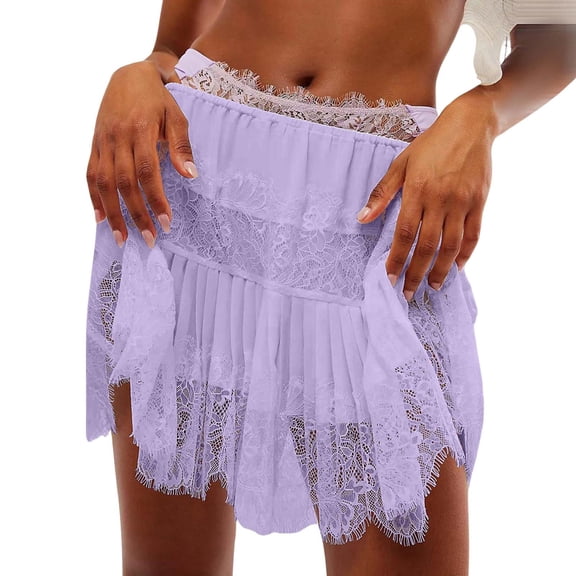 Fgnfyis Ladies' Solid Color Ballet Style High Waisted Half Skirt with Irregular Hem and Lace Ruffle Detail Elegant Purple L