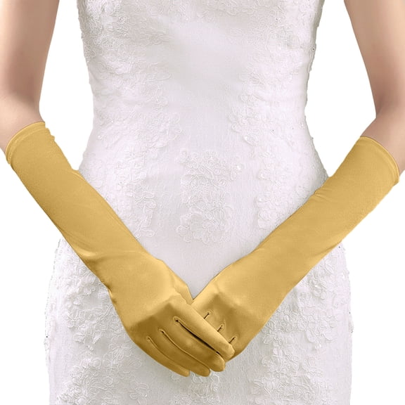 Fgnfyis Ladies Solid Color Satin Gloves for Wedding Party Photography Carnival Formal Event Accessories and Elegant Wear Gold