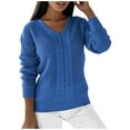 thumbnail image 1 of Fgnfyis Ladies V Neck Slim Fit Fashion Knitted Pullover Sweater Top Long Sleeve for Autumn Winter Blue M, 1 of 8