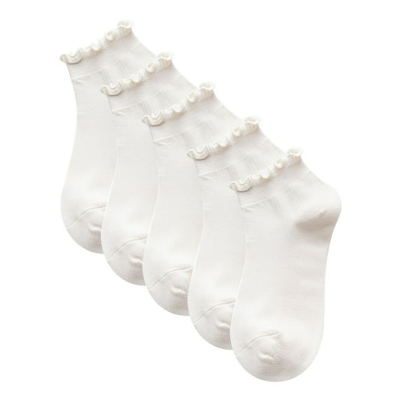 Fgnfyis Lady Solid Color 5-Pack Low Cut Loafer Socks Japanese Bow Trim Ankle Socks Ankle Socks for Women Khaki