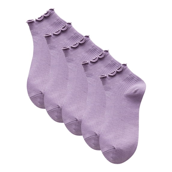 Fgnfyis Lady Solid Color 5-Pack Low Cut Loafer Socks Japanese Bow Trim Ankle Socks Ankle Socks for Women Purple