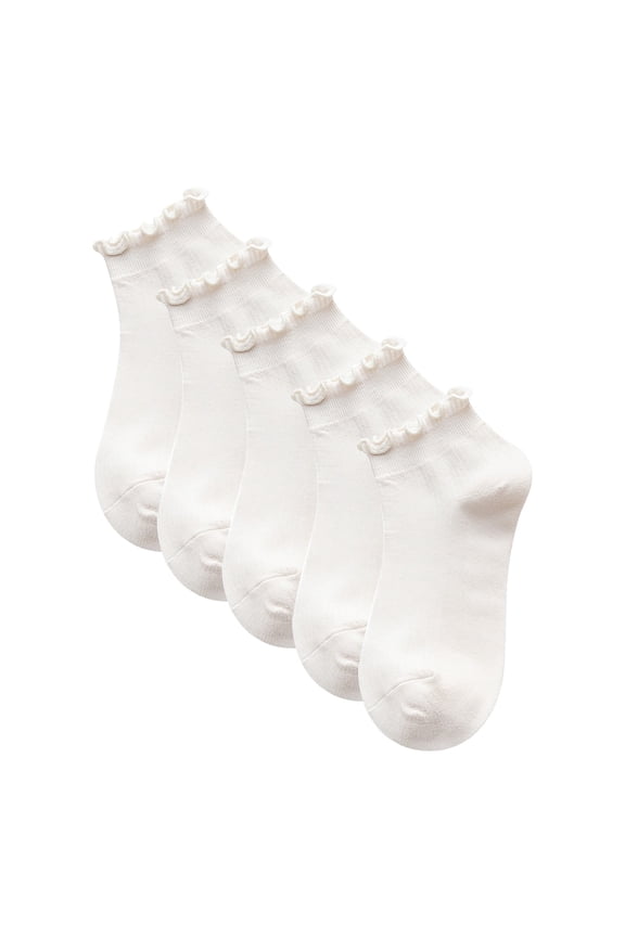 Lady Solid Color 5PC Low Cut Light Weight Socks Japanese Style Wooden Ear Boat Socks Cute Ankle Socks Khaki One Size