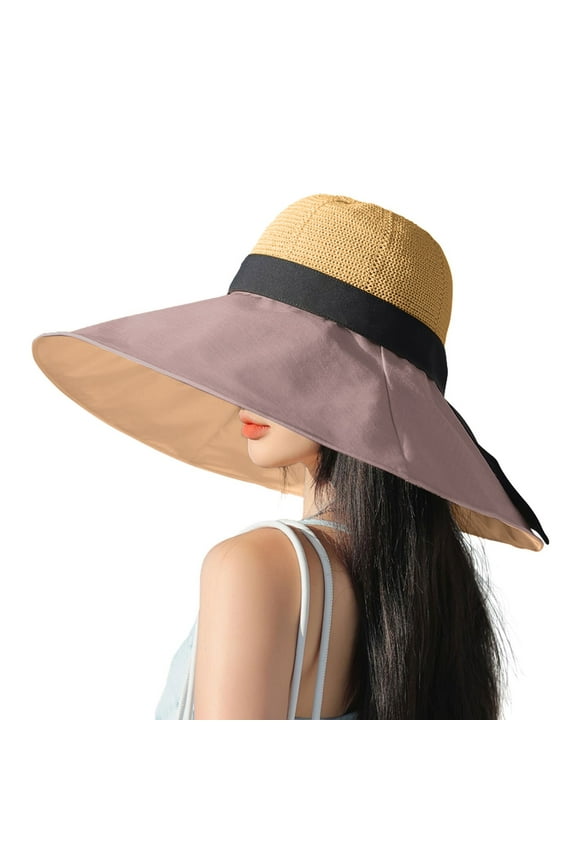 Lady Wide Brim Sun Hat with Chin Strap Bow for Spring Summer Travel Outdoor Sun Protection Hats for Women Khaki