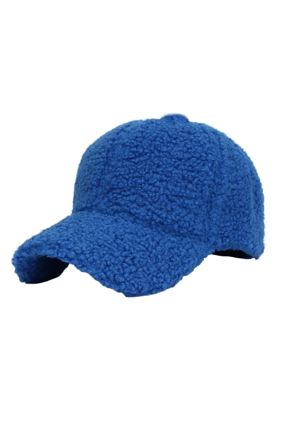 Lamb Wool Baseball Cap For Men And Women Winter Warm Sports Hat Outdoor Travel Casual Blue One Size