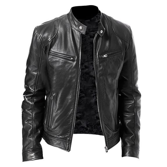 Fgnfyis Leather Coat Men Autumn Winter Stand Collar Zipper Plus Retro Jacket Long Sleeve Mens Jackets Black L