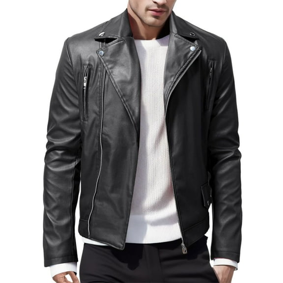Fgnfyis Leather Jackets for Men Autumn Winter Leisure One Button Business Suit Style Jacket Mens Coat Black L