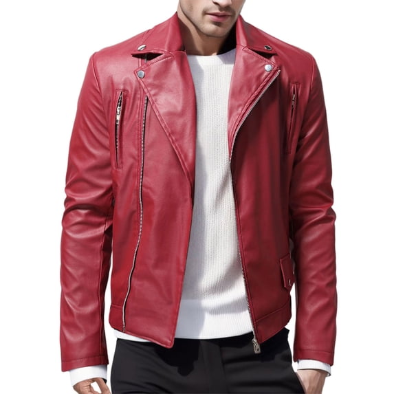 Fgnfyis Leather Jackets for Men Autumn Winter Leisure One Button Business Suit Style Jacket Mens Coat Red XXXL