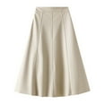 thumbnail image 1 of Fgnfyis Leather Skirt Women's High Waist Wide Swing Umbrella Skirt Pleated A-line Skirt PU Leather Beige M, 1 of 6