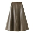 thumbnail image 1 of Fgnfyis Leather Skirt Women's High Waist Wide Swing Umbrella Skirt Pleated A-line Skirt PU Leather Khaki S, 1 of 6