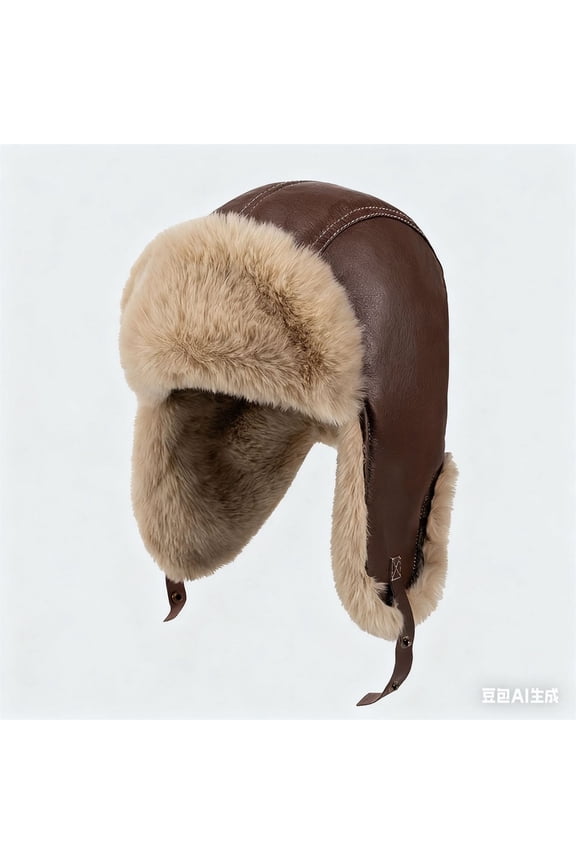 Leather Winter Trapper Hat with Ear for Outdoor Motorcycle Skiing Cold Weather Warm Lined Hats for Men and Women BW1