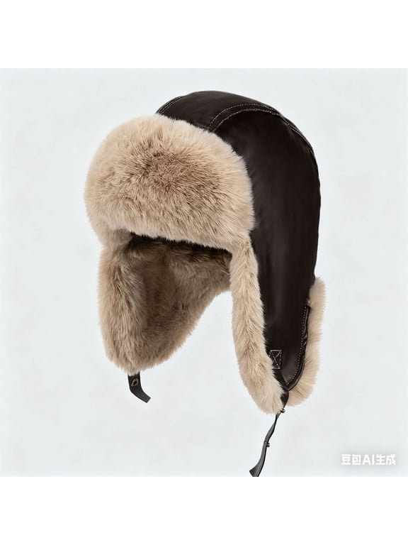 Leather Winter Trapper Hat with Ear for Outdoor Motorcycle Skiing Cold Weather Warm Lined Hats for Men and Women BW2