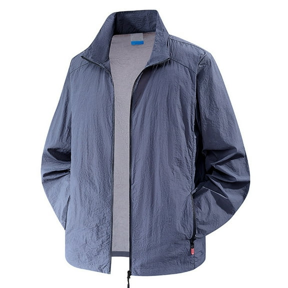 Fgnfyis Lightweight Breathable Men's Outdoor Sun Jacket Summer Casual Stand Collar Shirt Shirts for Men GY2 M