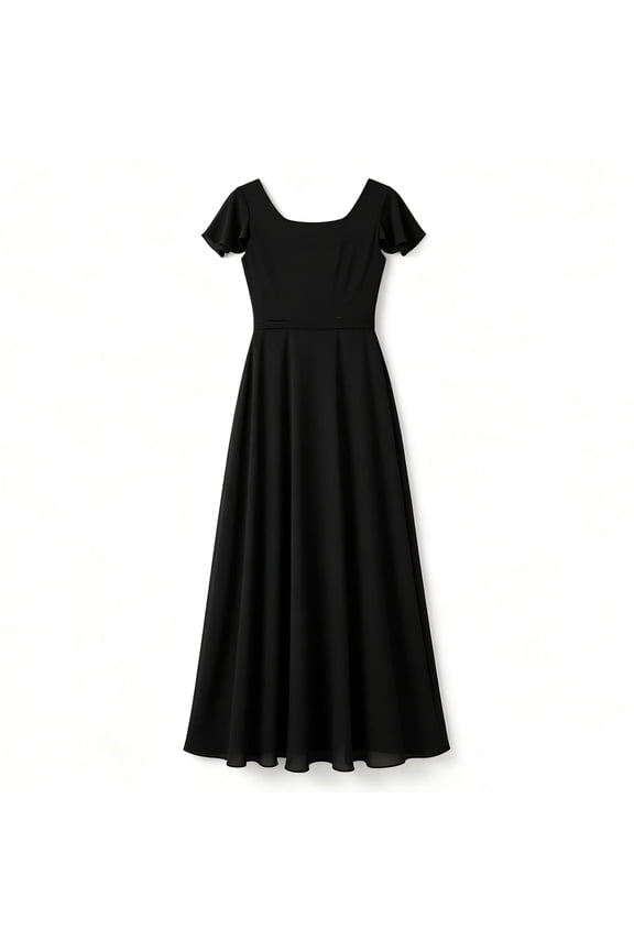 Little Girl Dresses Chiffon Piano Violin Performance Formal Gown Flowy Party Tutu Short Sleeve Dresses for Girls Black 9-10 Years