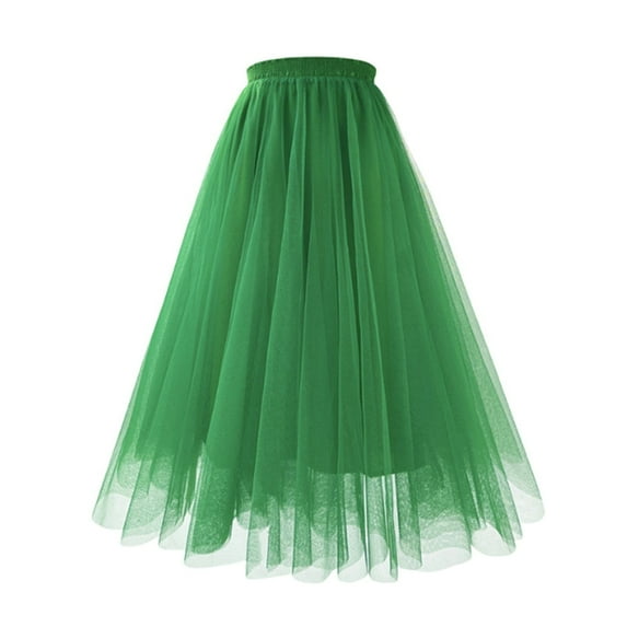 Fgnfyis Long Pleated Mesh Skirt for Women Large Size Oversized A-Line Style High Waist with Comfortable Green S
