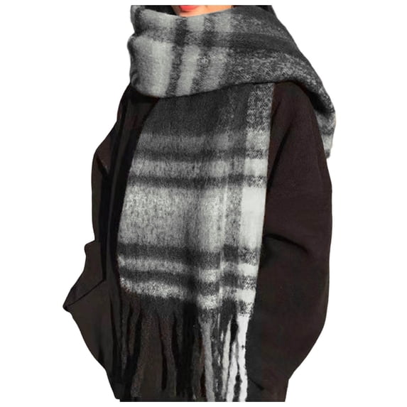 Fgnfyis Loop Yarn Plaid Scarf for Women Cozy Warm Winter Fashion Soft Textured Wrap Shawl Elegant Everyday Style Grey