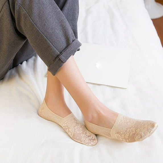 Fgnfyis Low Cut Summer Liner Socks For Women With Antiskid Lace Design Beige One Size