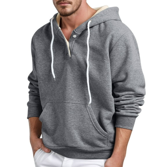 Fgnfyis Male Collar Button Slim Fit Casual Hooded with Pocket Hoodie Sweatshirt for Men GY2 XXXL