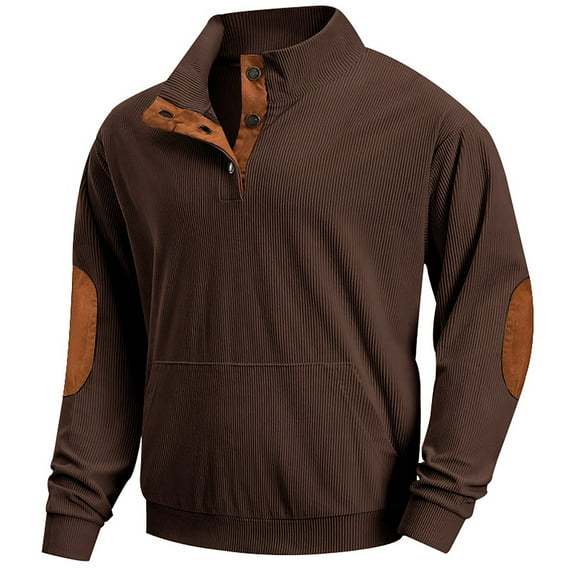 Fgnfyis Male Fashion Casual Relaxed Comfortable Solid Color Long Sleeve Stand Collar Button Hoodie Men's Sweatshirts Coffee M