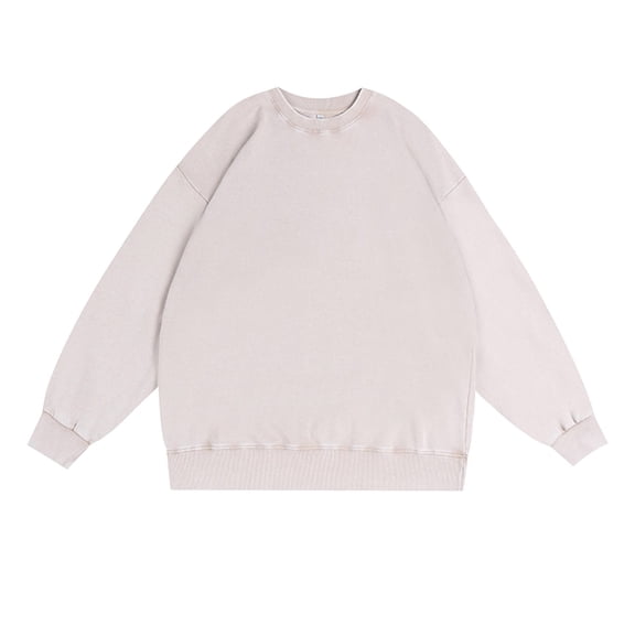 Fgnfyis Male Washed Distressed Round Neck Sweatshirt Large Size Drop Shoulder Retro Washed Hooded Sweatshirt Men Sweatshirts Beige M