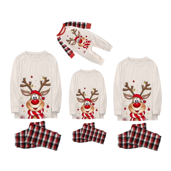Fgnfyis Matching Christmas Pajamas for Family Deer Check Print Soft 2 Piece Set Sleepwear Nightwear
