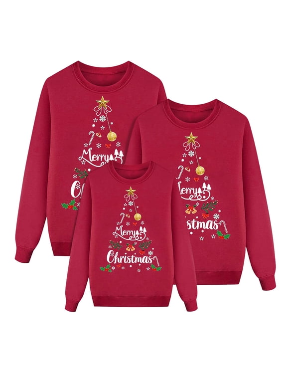 Matching Family Christmas Sweatshirts Printed O Neck Velvet Long Sleeve Pullover Sweatshirt Holiday Tops