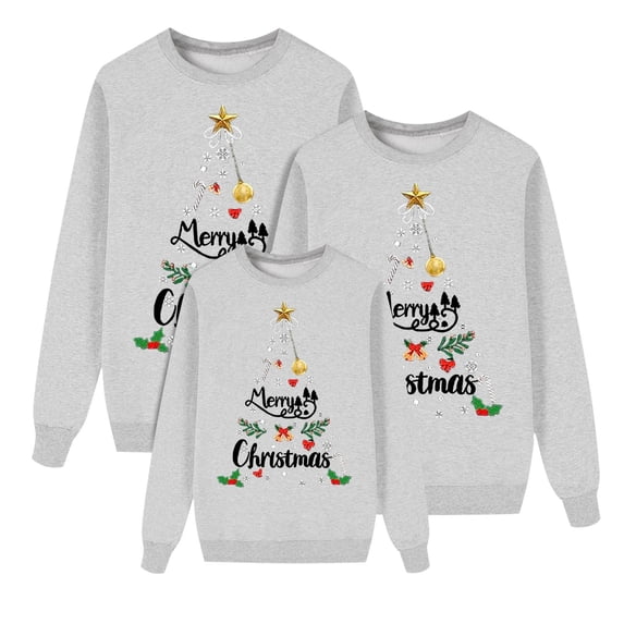 Fgnfyis Matching Family Christmas Sweatshirts Printed O Neck Velvet Long Sleeve Pullover Sweatshirt Holiday Tops