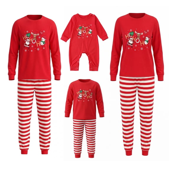 Fgnfyis Matching Family Outfits Santa Reindeer Print Red Striped Long Sleeve Soft 2 Piece Pajamas Set Tops Pants Sleepwear