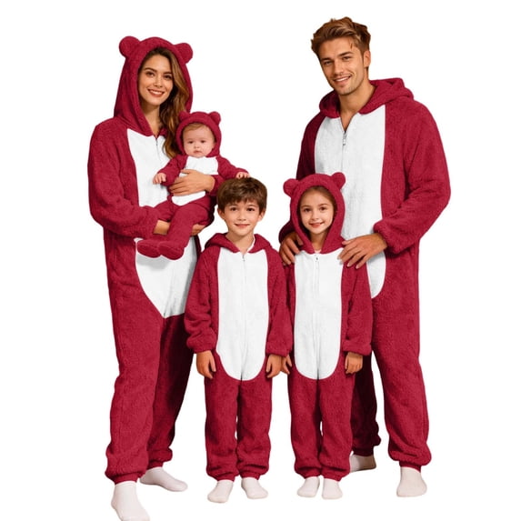 Fgnfyis Matching Family Pajamas Cat Ears Hooded Long Sleeve Soft Warm One Piece Pajamas Jumpsuit Sleepwear