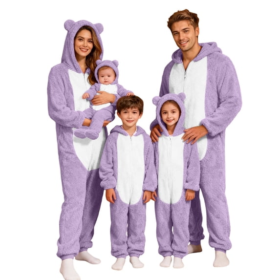 Fgnfyis Matching Family Pajamas Cat Ears Hooded Long Sleeve Soft Warm One Piece Pajamas Jumpsuit Sleepwear