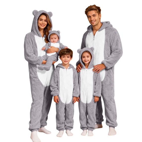 Fgnfyis Matching Family Pajamas Cat Ears Hooded Long Sleeve Soft Warm One Piece Pajamas Jumpsuit Sleepwear