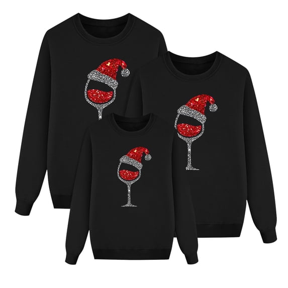 Fgnfyis Matching Sweatshirts Pajamas for Family Christmas Printed O Neck Fleece-lined Long Sleeve Pullover Sweatshirt Holiday Tops