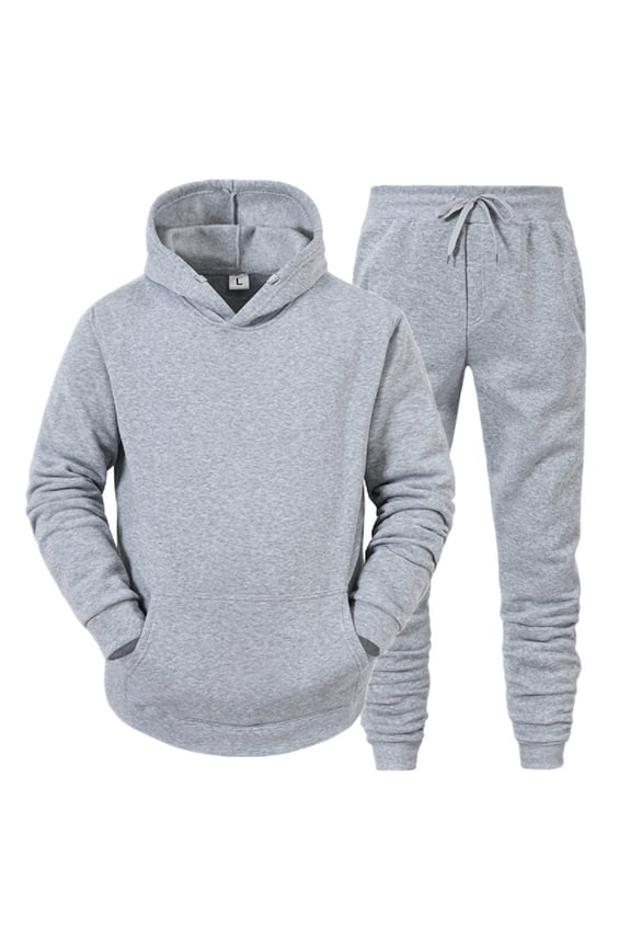 Men Autumn and Winter Set Leisure Solid Color Zipper Sweater Pants Sports Suit Pants Sets for Men Grey L
