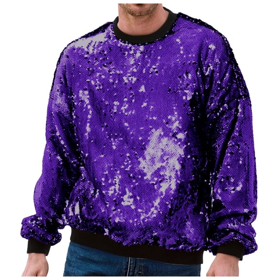 Fgnfyis Men Carnival Sequin Flip Over Feature Round Neck Hooded Sweatshirt Casual Loose Fashion Foreign Trade Business Sweatshirt Mens Sweatshirt Purple XL