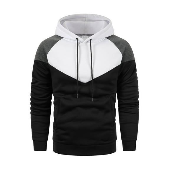 Fgnfyis Men Color Blocked Drawstring Hooded Sweatshirt Casual Business Fashionable Loose Comfortable Sweatshirt Mens Hoodie White L