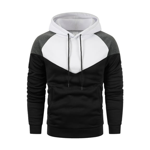 Fgnfyis Men Color Blocked Drawstring Hooded Sweatshirt Casual Business Fashionable Loose Comfortable Sweatshirt Mens Hoodie White XL