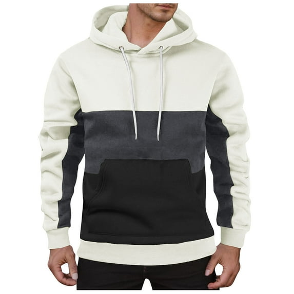 Fgnfyis Men Color Blocked Drawstring Pocket Hooded Sweatshirt Casual Loose Comfortable Business Men's Fashion Hoodies & Sweatshirts White M