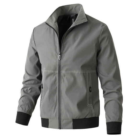 Fgnfyis Men Jacket Autumn Winter Fashion Casual Solid Color Zippered Jacket Top Water Outerwear Windbreaker Winter Coats for Men Grey L