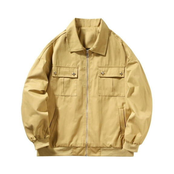 Fgnfyis Men Jacket Mens Loose Fit Lapel Casual Jacket Stylish Outerwear Mens Coats Yellow M