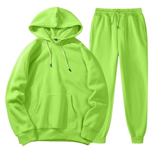 Fgnfyis Men with Pants Hoodie Plus Leisure Winter Hooded Plush Women Suits Sweaters and Pants Sweatershirt Top Trousers Men Sets 2 Piece Outfits Green L