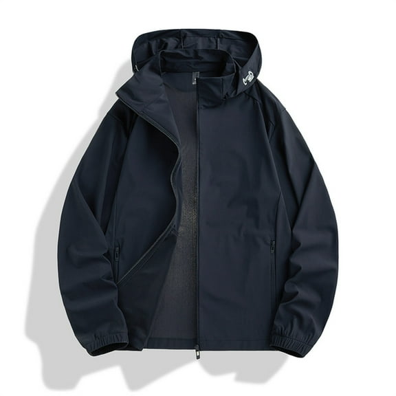 Fgnfyis Men Winter Jacket Lightweight Casual Jacket for Summer Outdoor Activities Breathable Loose Fit Sun Protective Travel Coat Mens Coats Dark Blue XXXL