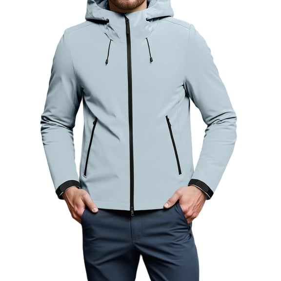 Fgnfyis Men Winter Jacket Lightweight Casual Windbreaker Jacket for Outdoor Sports Adventure Travel and Daily Wear Mens Jackets Light Blue S