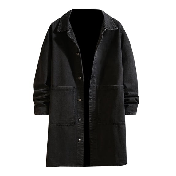 Fgnfyis Men Winter Jacket Winter Autumn Loose Casual Denim Trench Coat Long Jacket Mens Jackets Casual Stylish Black XXXXL