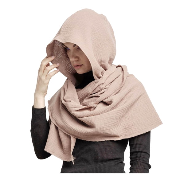 Fgnfyis Men Women Hooded Scarf for Women and Men Winter Scarf Crinkle Soft Shawl Beige