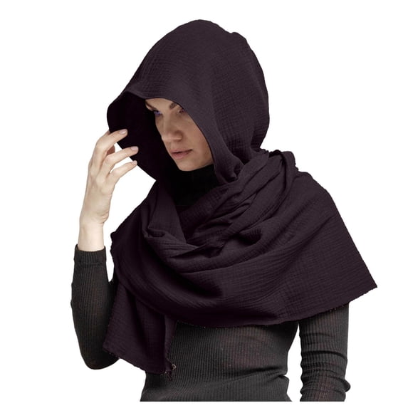 Fgnfyis Men Women Hooded Scarf for Women and Men Winter Scarf Crinkle Soft Shawl Black