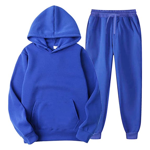Fgnfyis Men and Women Sports Suit Autumn and Winter Leisure Solid Color Hooded Sweater Pants with Tassels Sports Suit Men Sets 2 Piece Outfits Blue XL