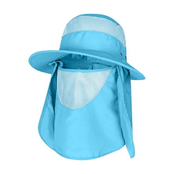Fgnfyis Men and Women Summer Sun Hat Wide Brim Outdoor Foldable Ponytail Bucket Cap for Beach Fishing Winter Hats for Men Sky Blue